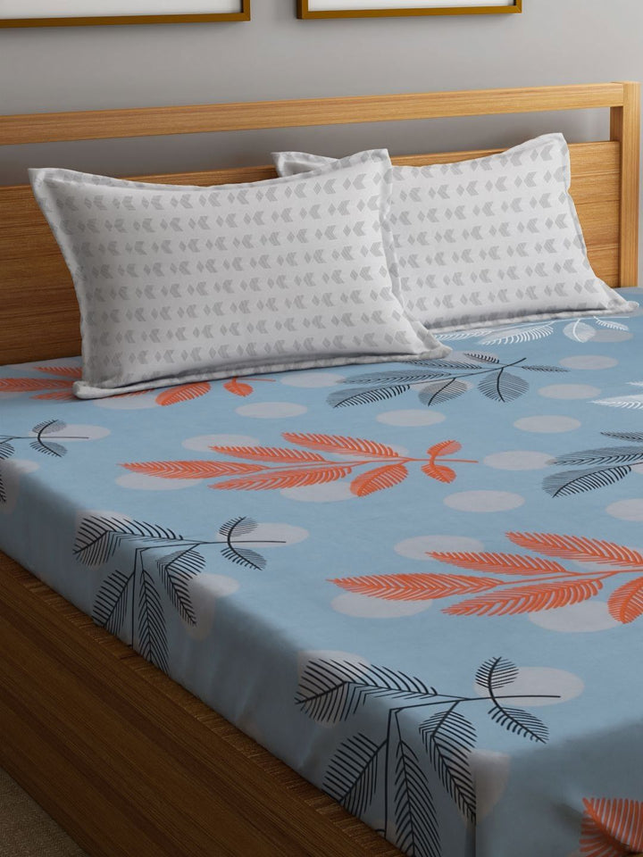 Myntra Elegant Homes Blue & Red Floral 300 TC King Bedsheet with 2 Pillow Covers