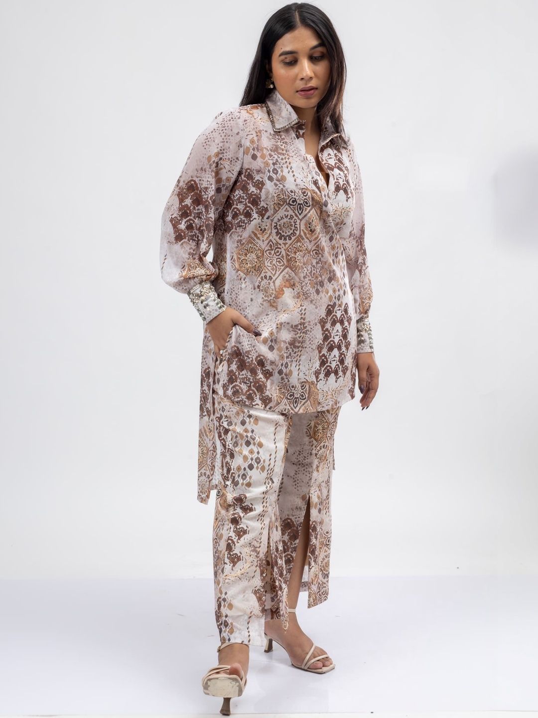 Mamicha Printed Shirt Collar Tunic & Trousers Co-Ords