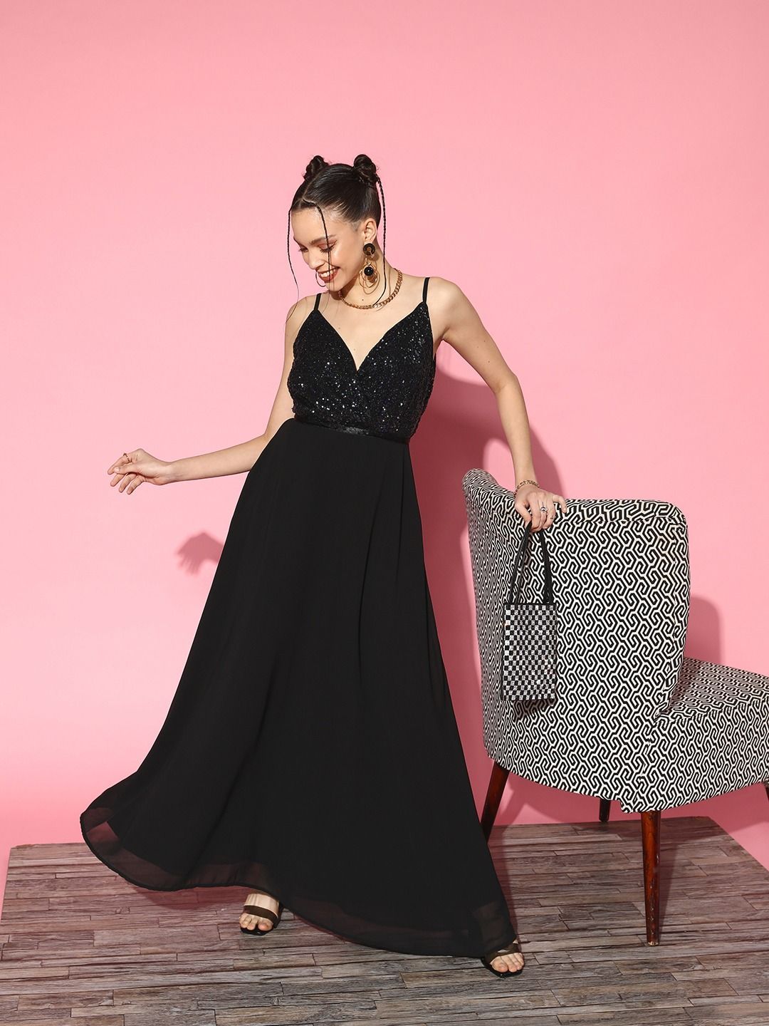 Berrylush Embellished Print Net Maxi Dress