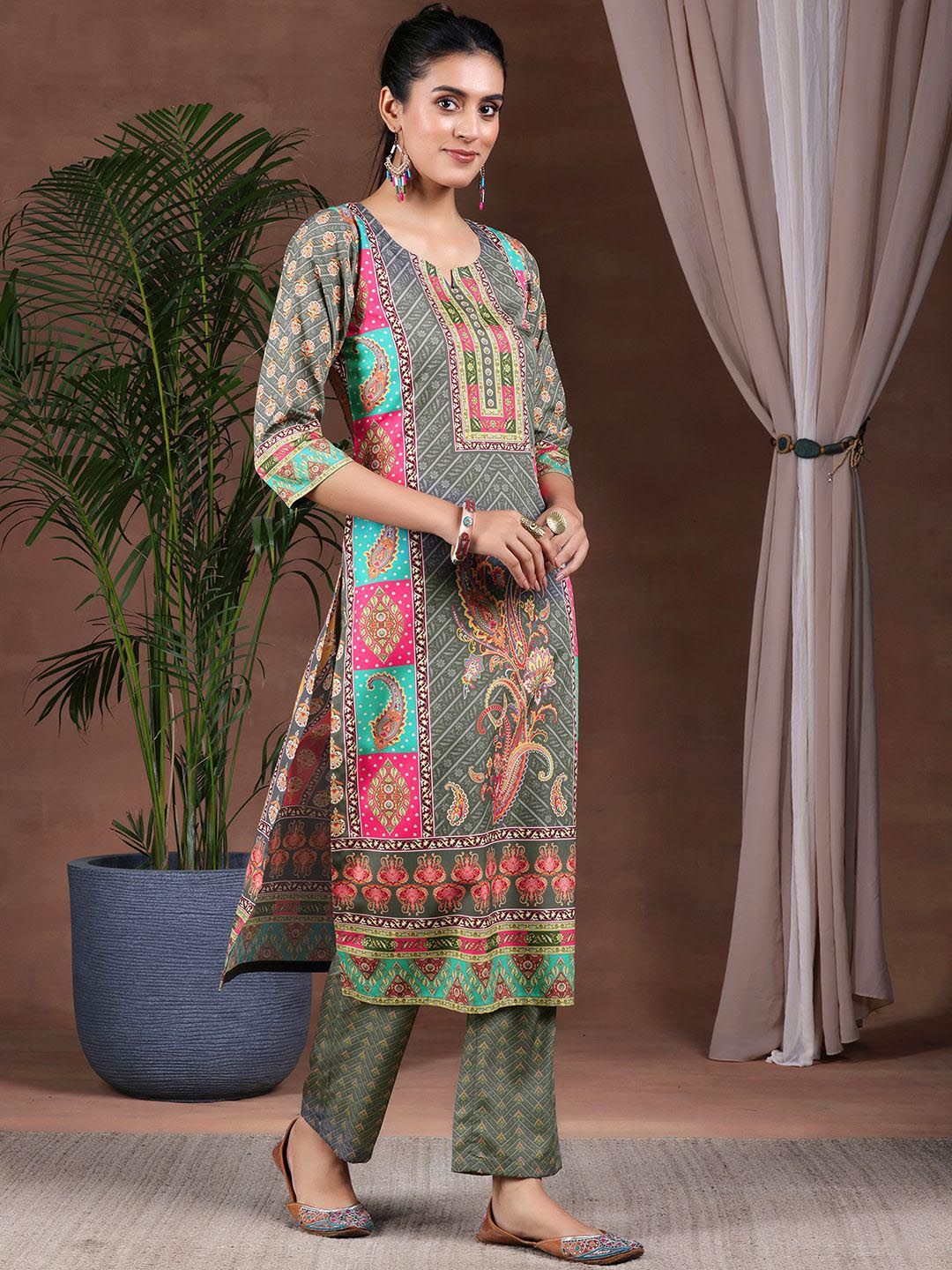 Libas Ethnic Motifs Printed Straight Kurta with Trousers & Dupatta