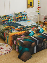 Myntra Elegant Green Cartoon Printed 400 TC King 7D Cadar & 2 Sarung Bantal 250X225 cm