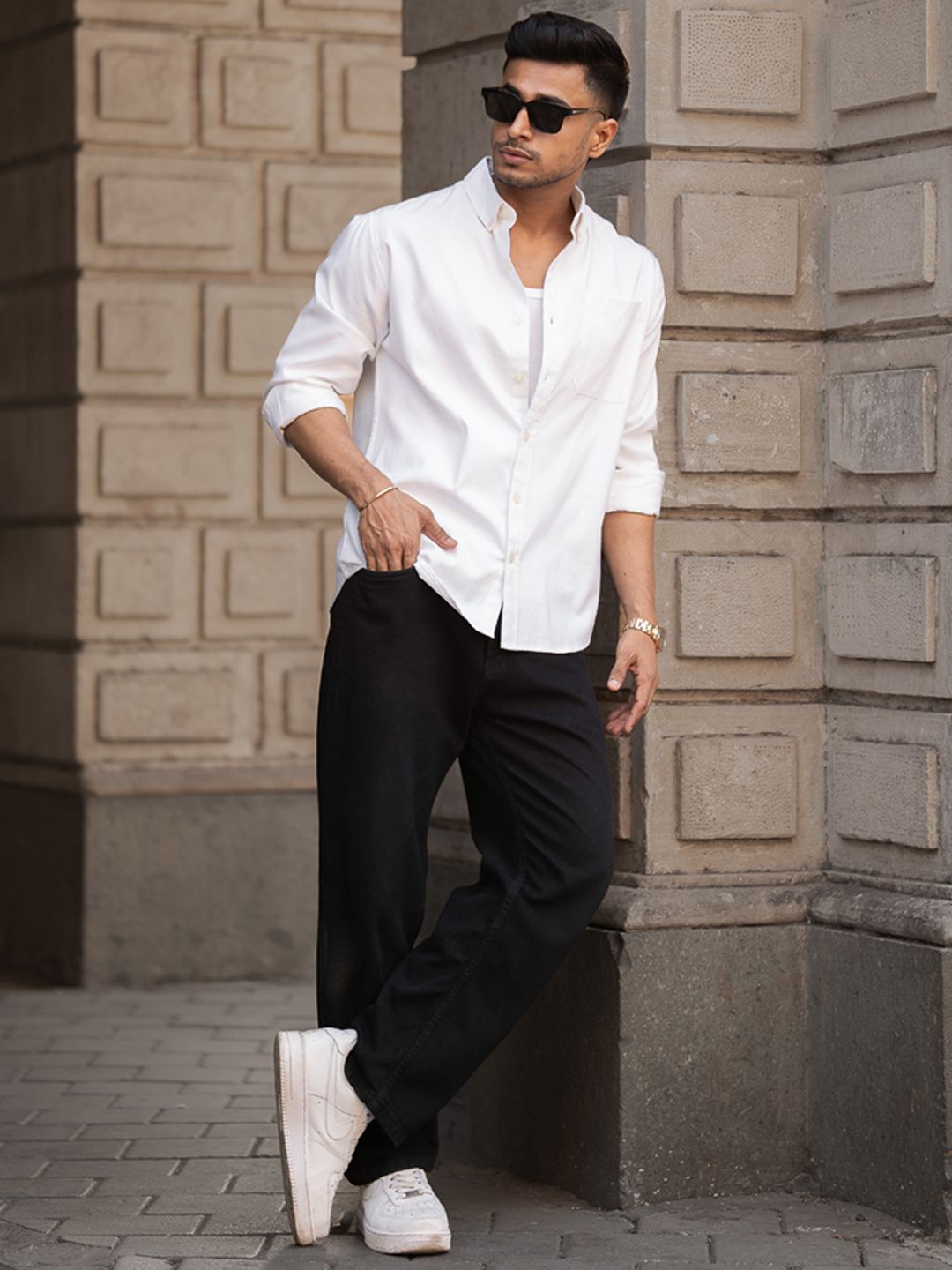 Powerlook Men Spread Collar Solid Cotton Casual Shirt