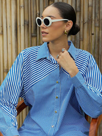 Pink Paprika by SASSAFRAS Women Vertical Striped Cotton Oversized Casual Shirt