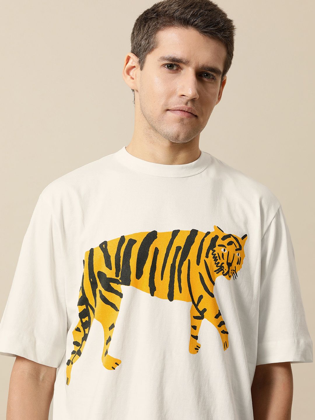 Mr Bowerbird Men Pure Cotton Liberal Fit Tiger Printed T-shirt