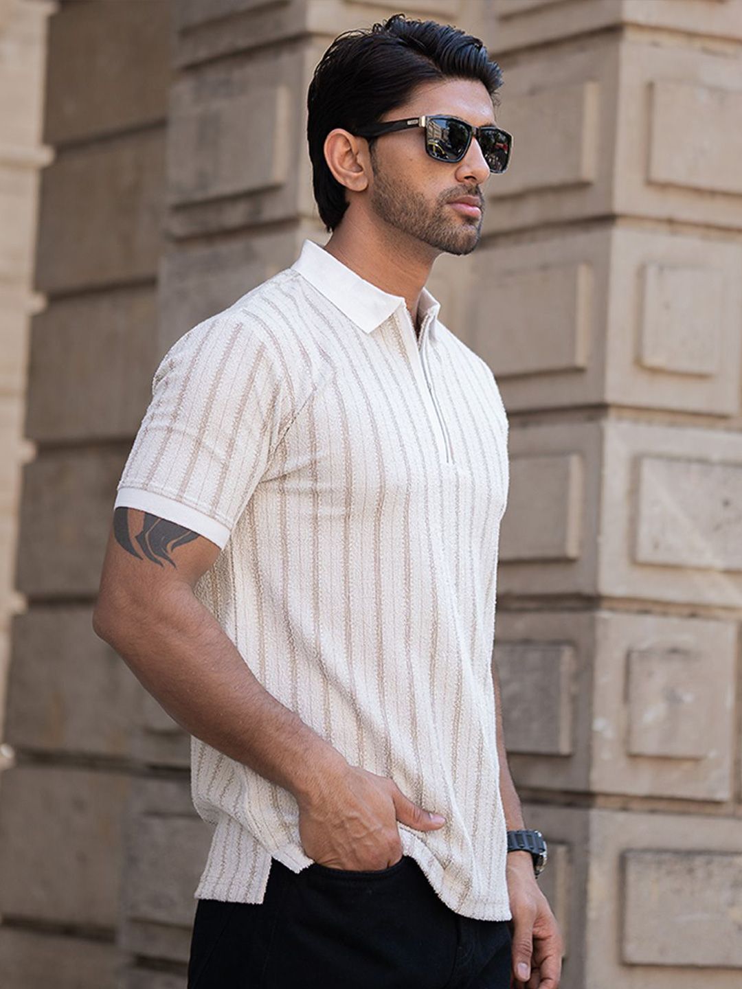 Powerlook Men Striped Polo Collar T-shirt