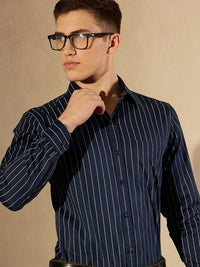 DENNISON Men Vertical Striped Cotton Formal Shirt