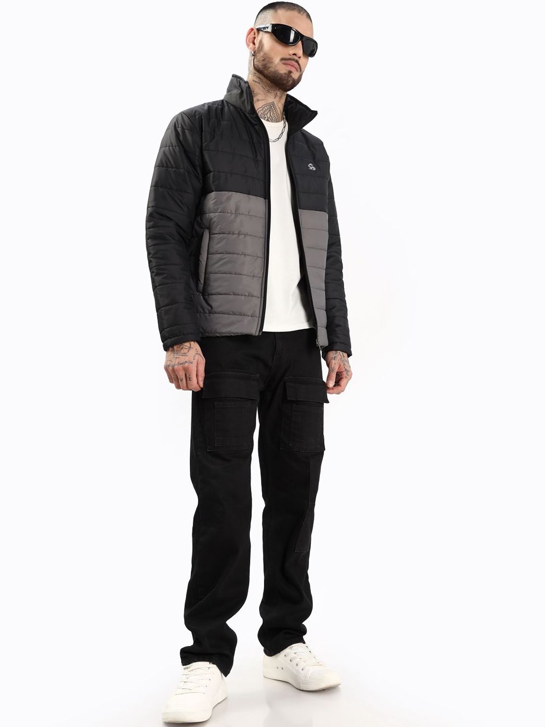 ADRO Men Colourblocked Windcheater Bomber dengan Jaket Patchwork