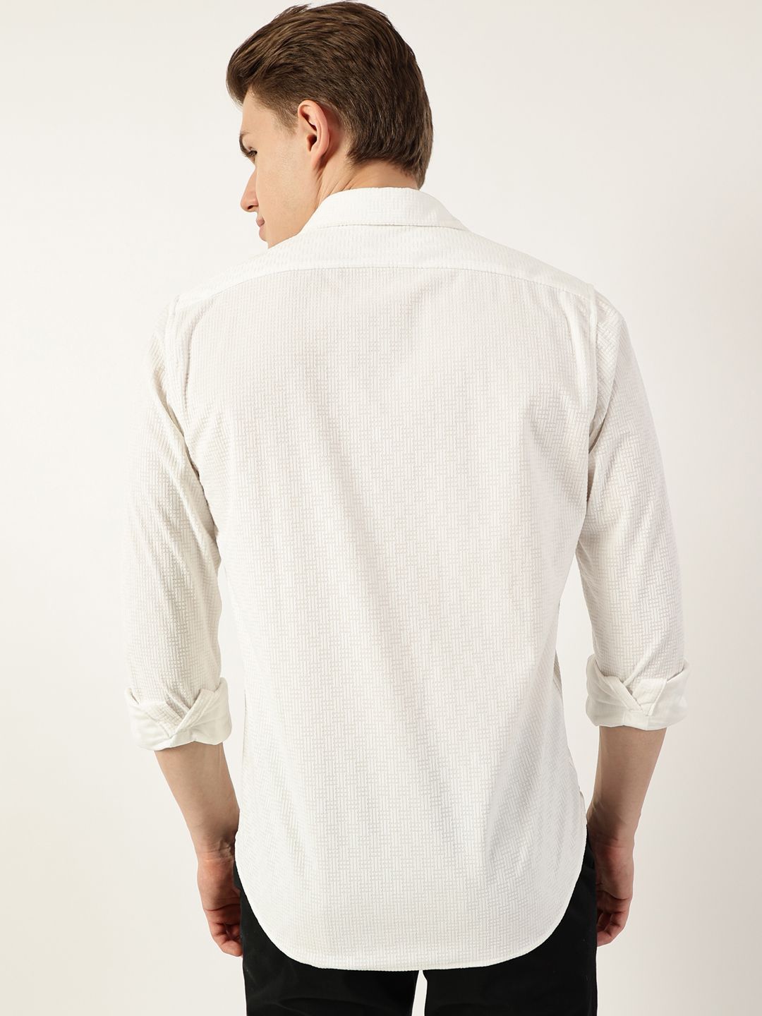 Thomas Scott Men Classic Spread Collar Textured Solid Slim Fit Casual Shirt