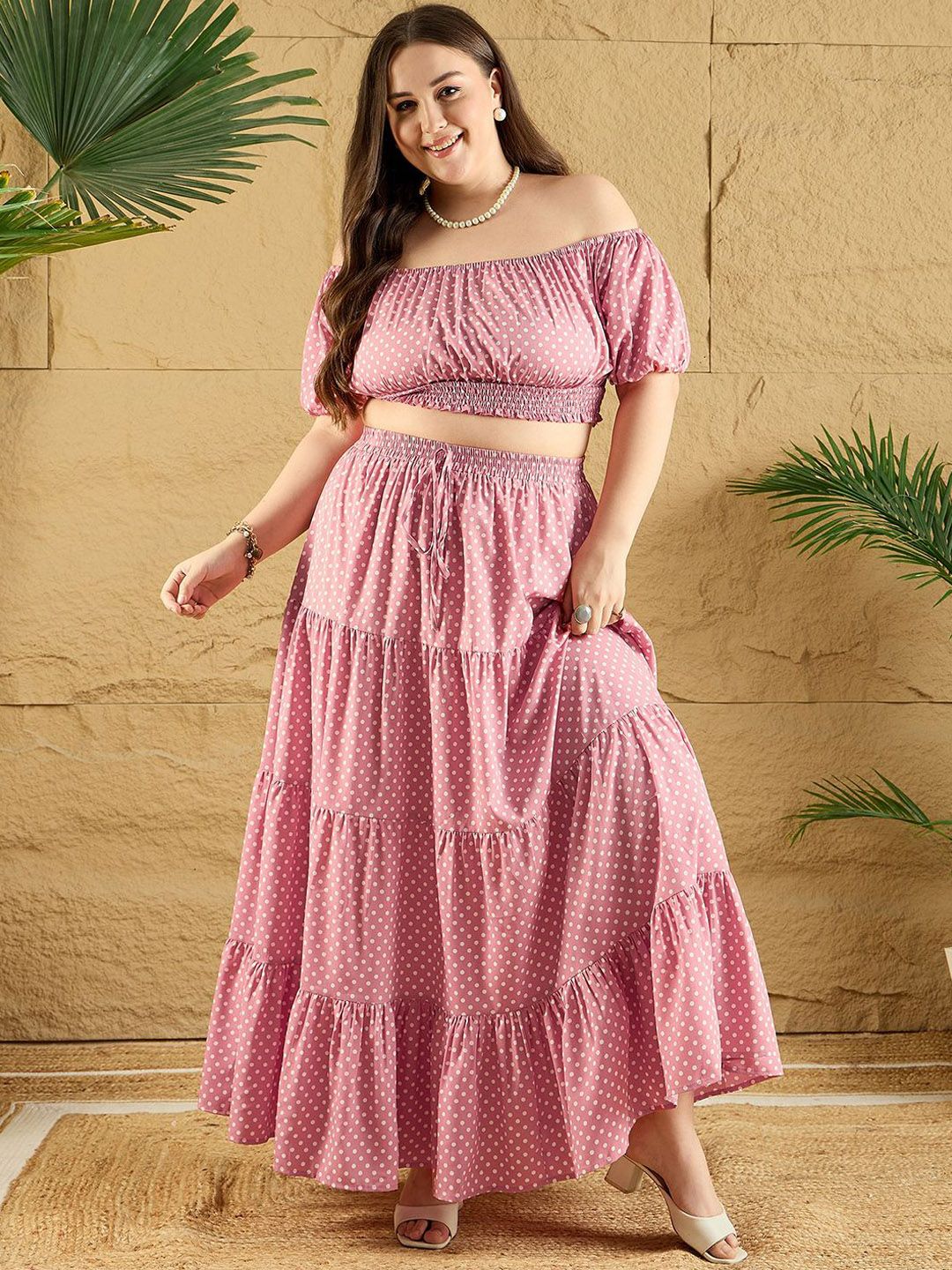 Berrylush Curve Plus Size Printed Top & Maxi Skirt