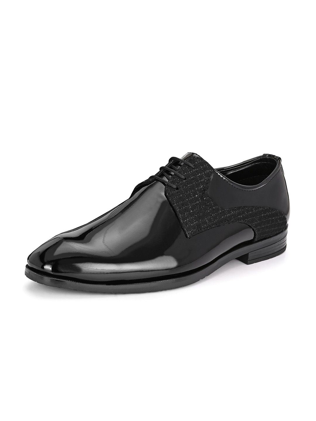 House of Pataudi Men Black Faux Leather Formal Lace up Derby Shoes