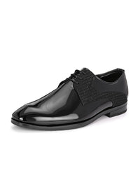 House of Pataudi Men Black Faux Leather Formal Lace up Derby Shoes