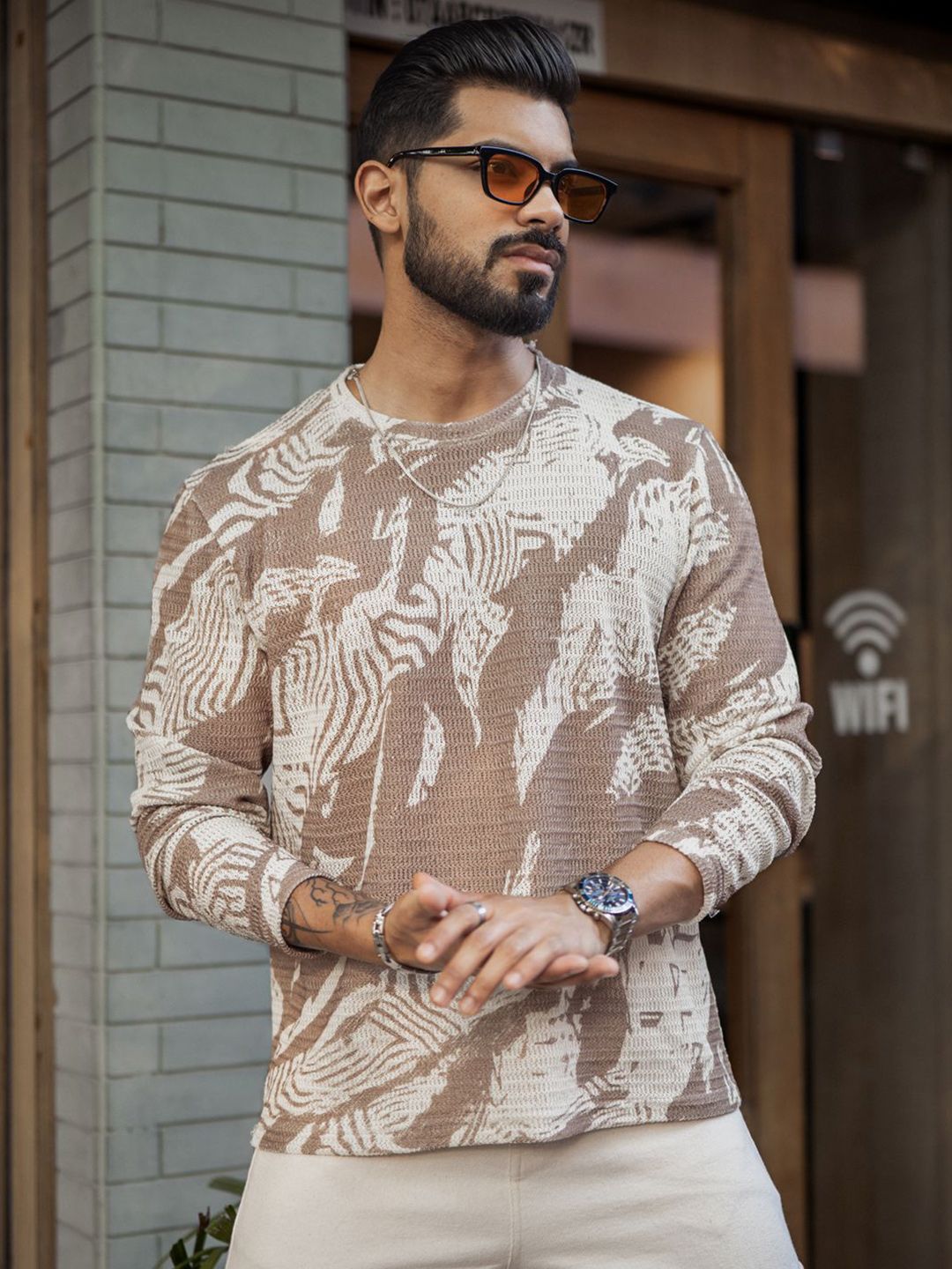 Powerlook Men Abstract Printed Round Neck T-shirt