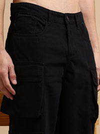 Eszett Men Black High-Rise Baggy Seluar Mudah Dicuci Cargos