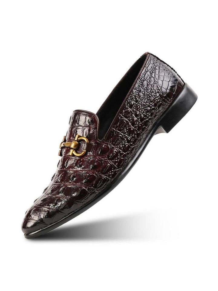 MONKSTORY Men Horsebit Exotic Scale Textured Slip-Ons Formal Shoes