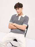 THE BEAR HOUSE Men Self Design Polo Collar Cotton T-shirt