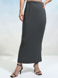 Tokyo Talkies Grey Round Neck Sleeveless Buttondown Blazer With Skirt