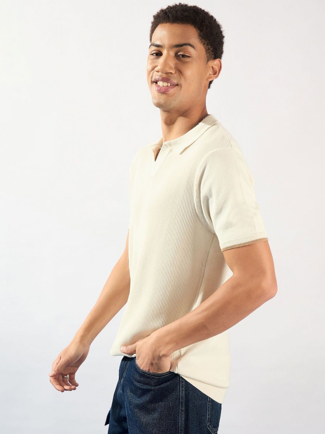 DENNISON Men Self Design Polo Collar Cotton T-Shirt