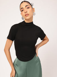 DressBerry Snatched Waist High Neck Ruched Top