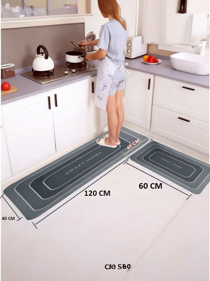 Cortina Grey 2 Pieces Printed Rectangular Anti-Skid Kitchen Mats