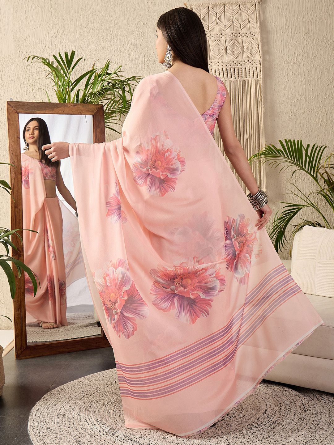 Saree mall Floral Poly Georgette Block Print Sarees