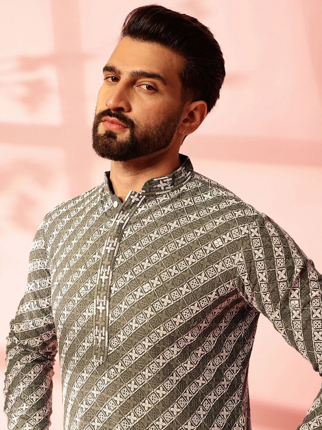 Anouk Men Embroidered Regular Sequinned Pure Cotton Kurta with Pyjamas