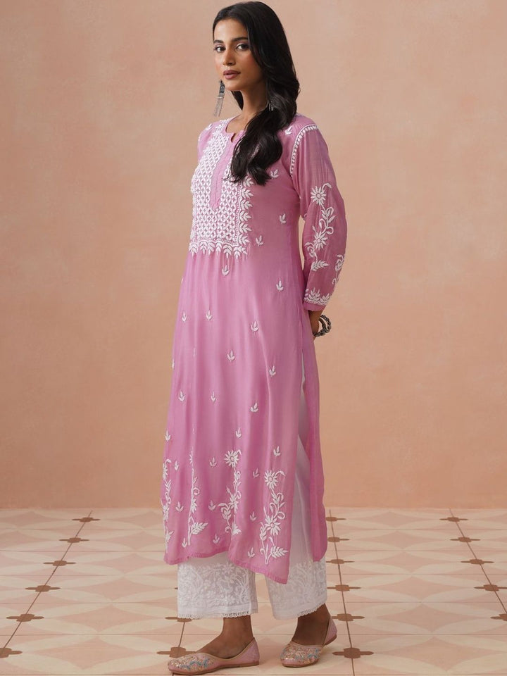 Kurta Sulam Benang Sulam Wanita Rumah Chikankari