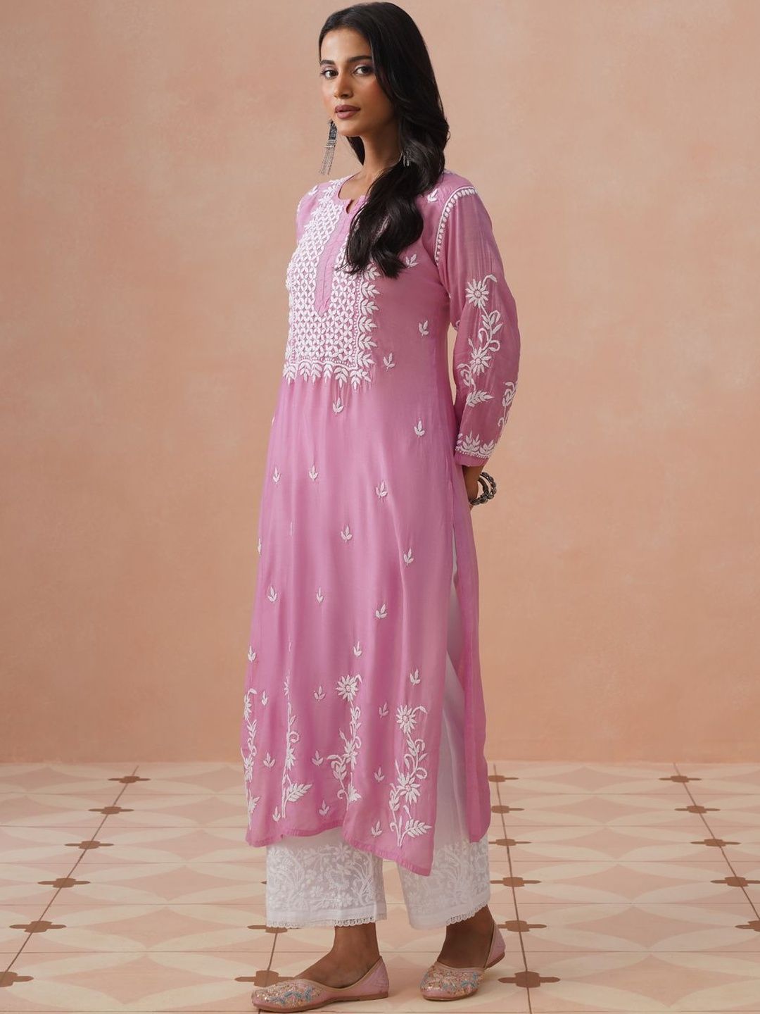 Kurta Sulam Benang Sulam Wanita Rumah Chikankari
