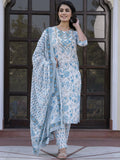 Kalini Paisley Bercetak Cermin Kerja Lurus Kurta Kapas Murni Dengan Seluar & Dupatta