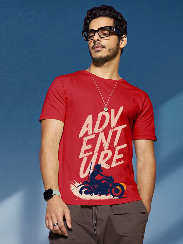 Bewakoof lelaki tipografi merah dicetak t-shirt kapas tulen