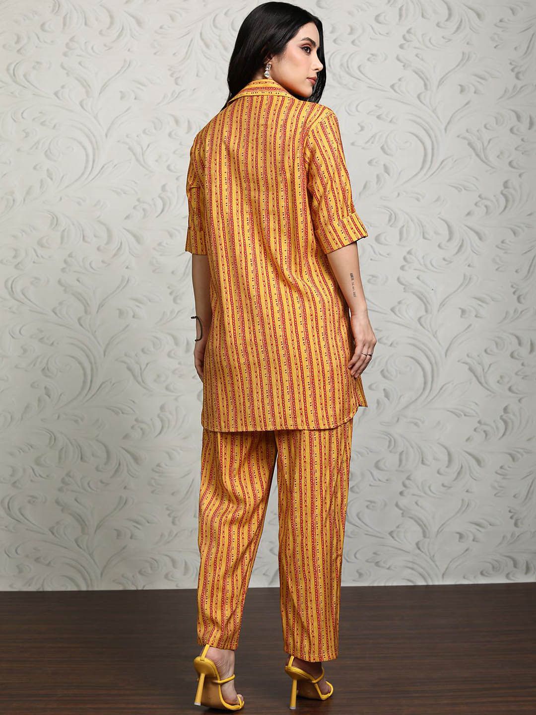 Vishudh Striped Shirt Collar Tunic With Trouser