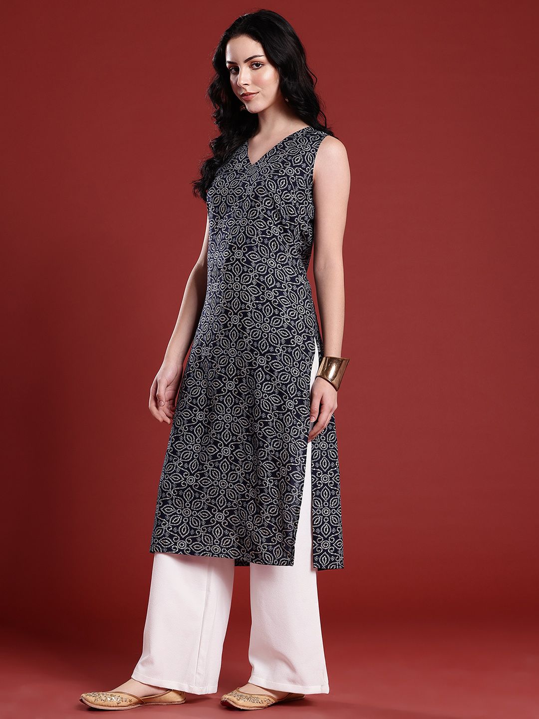 Anouk Bandhani Print Straight Kurta