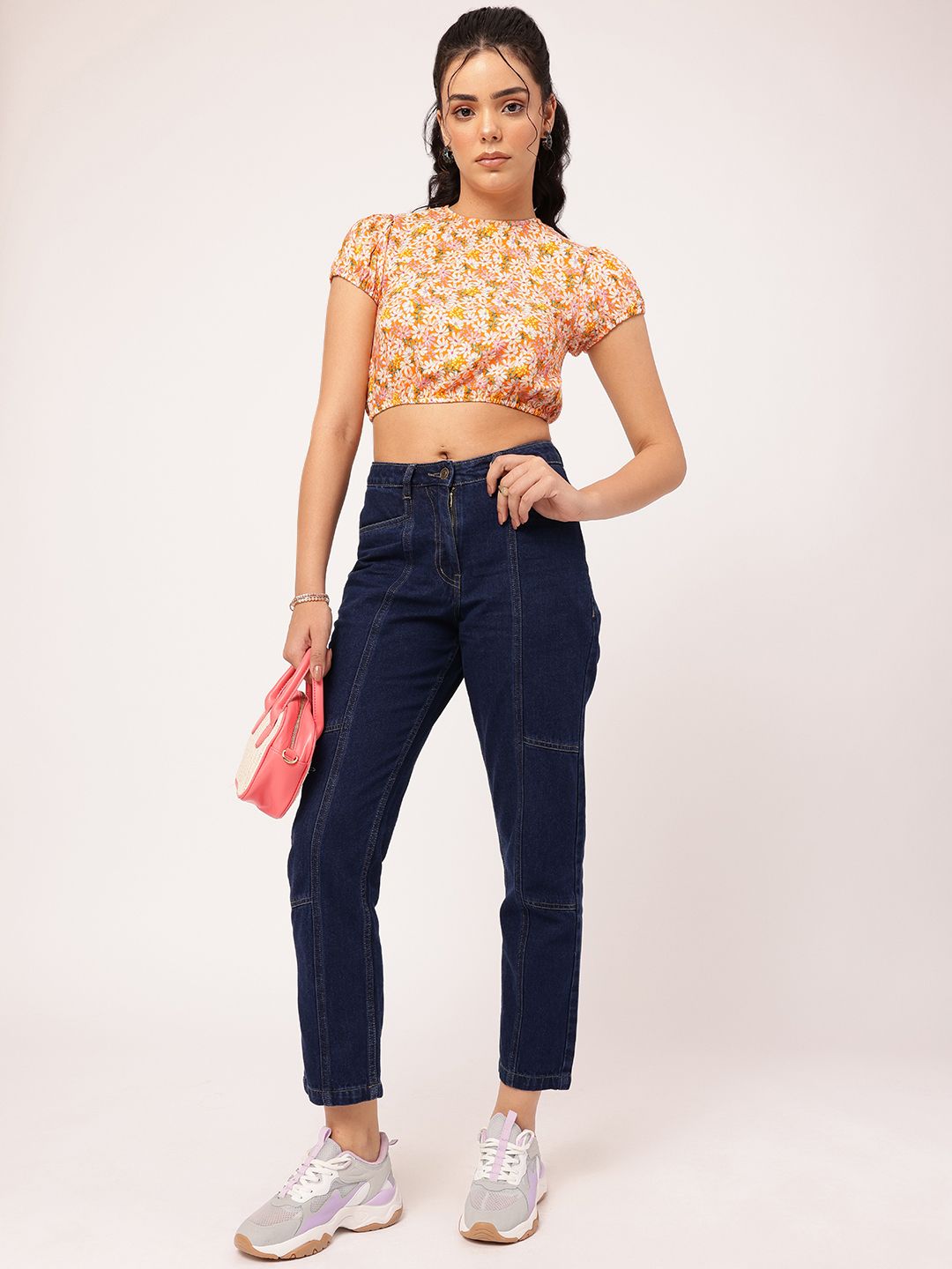 DressBerry Floral Printed Blouson Crop Top