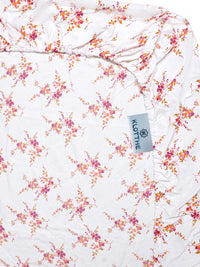 KLOTTHE White Floral Cotton 300 TC Fitted King Fine Bedsheet dengan 2 Sarung Bantal-98 x 89 inci