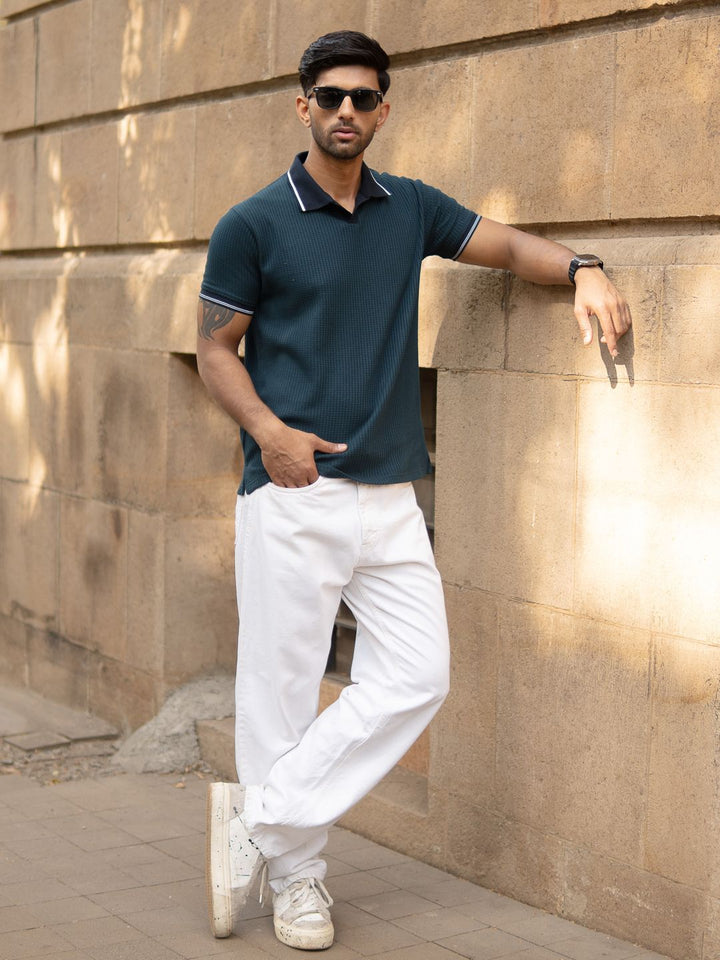 Powerlook SS25 Textured Contrast Polo Collar T-Shirt