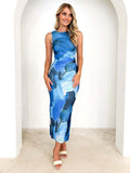 DressBerry Women Printed Sleeveless Ruched Midi Sheath Dress