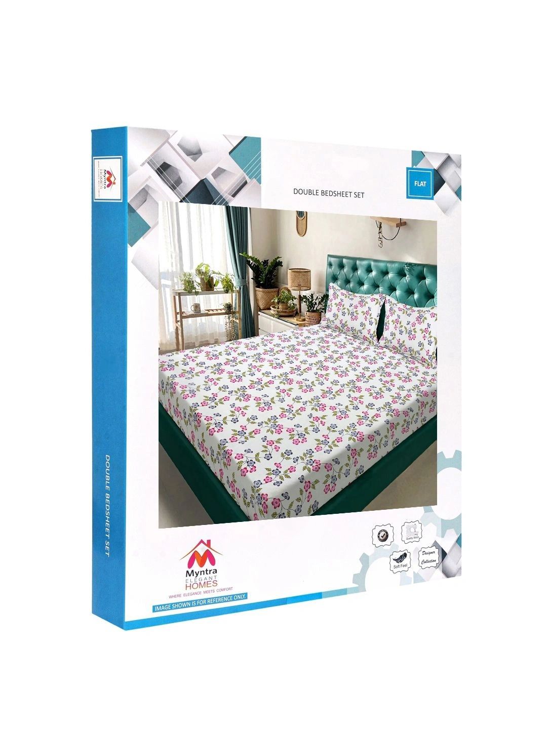 Myntra Elegant Homes Cream Floral 300 TC Cadar Katil Double King dengan 2 Sarung Bantal