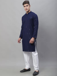 SOJANYA Geometric Sequines Embroidered Regular Pure Cotton Kurta With Pyjamas
