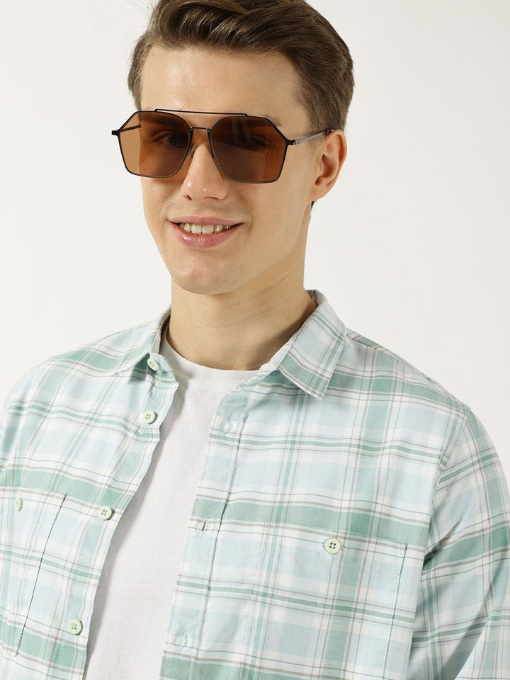 Thomas Scott Men Classic Fit Tartan Checked Cotton Slim Fit Casual Shirt