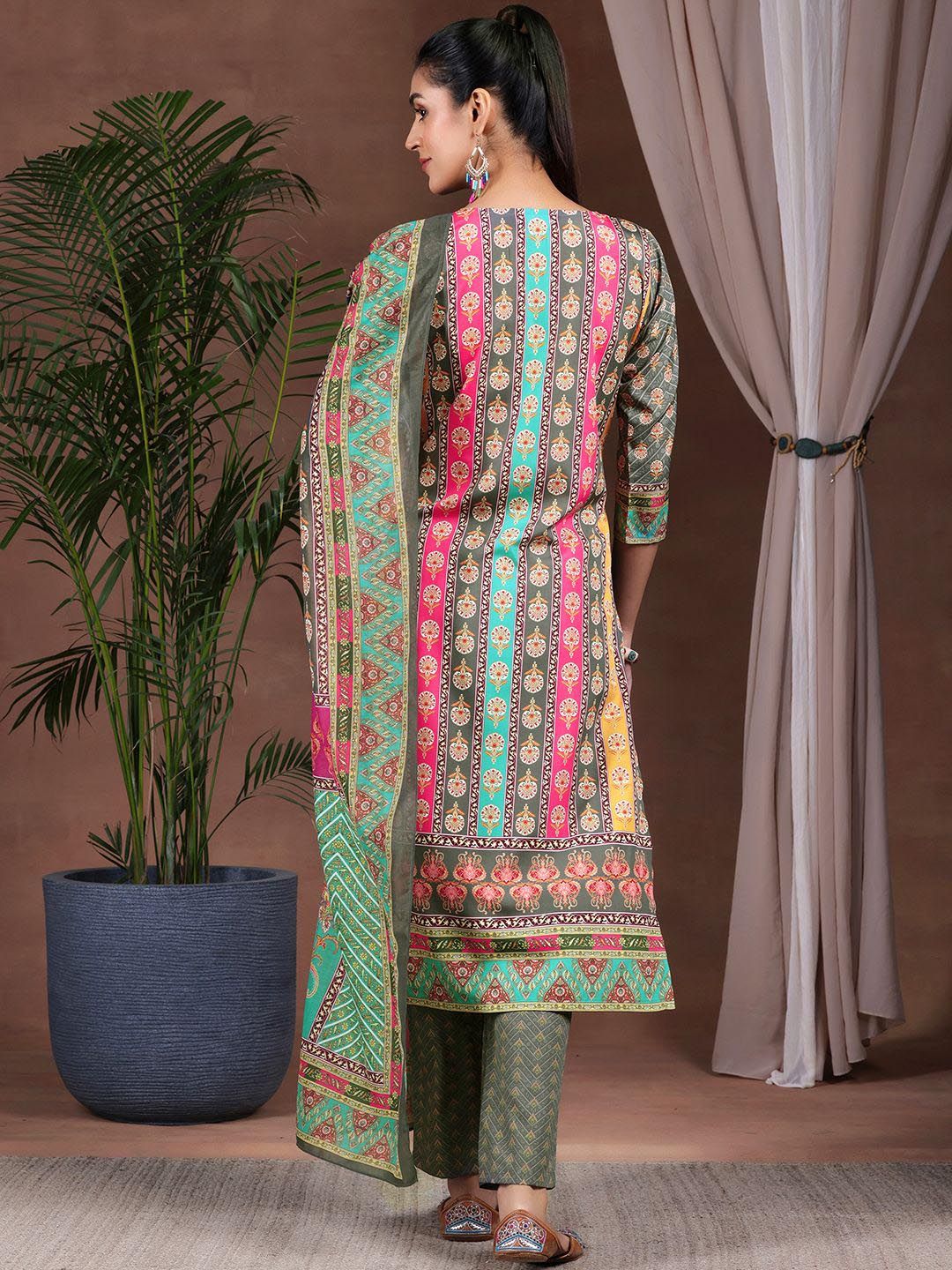 Libas Ethnic Motifs Printed Straight Kurta with Trousers & Dupatta