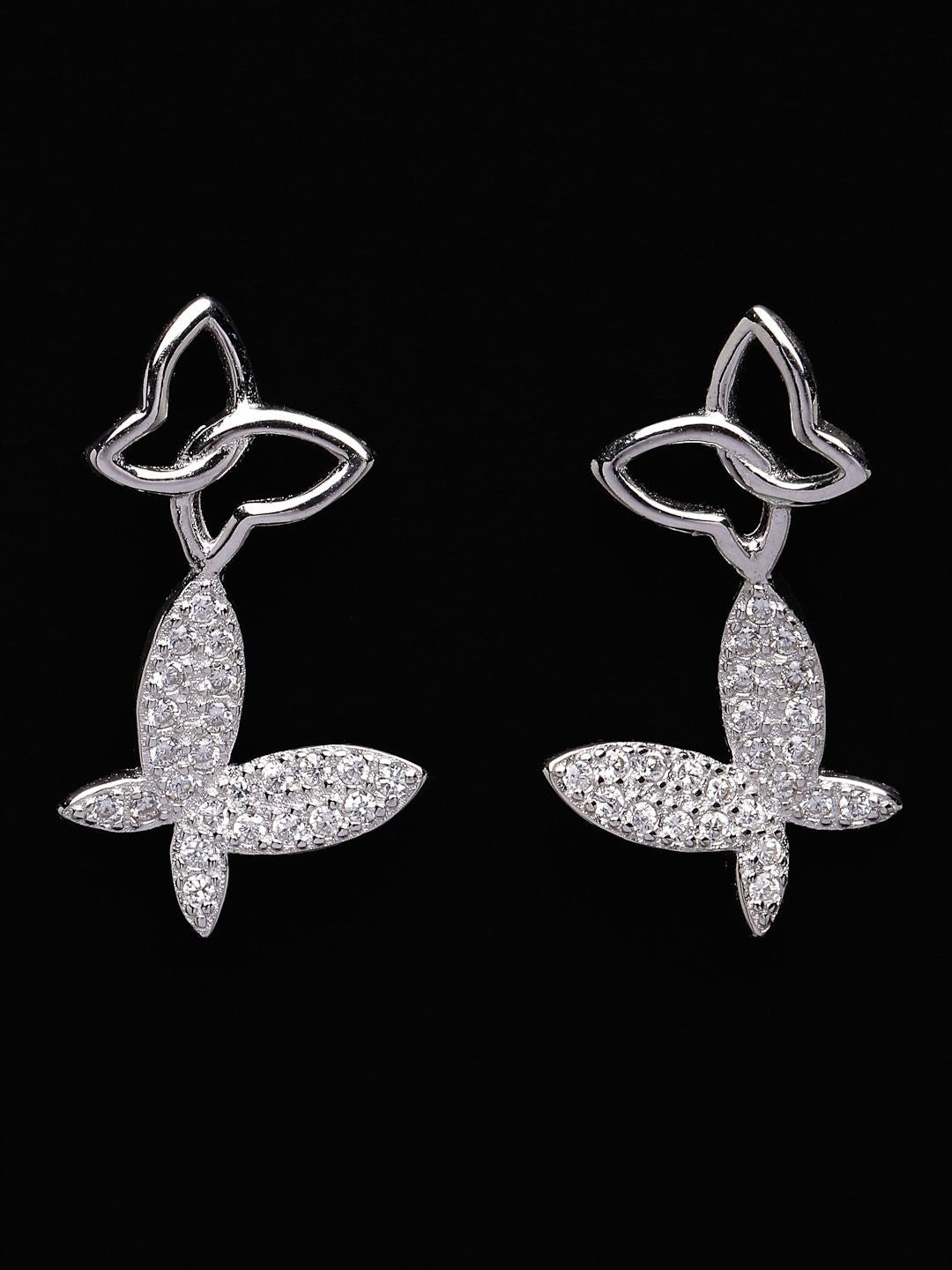 PANASH 925 Sterling Silver Rhodium-Plated Cubic Zirconia Studded