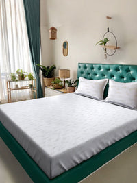 KLOTTHE White Floral Printed 400 TC Bedsheet with 2 Pillow Covers