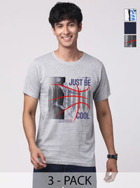Pek ADRO Lelaki dengan 3 T-shirt Kapas Leher Bulat Bercetak Grafik
