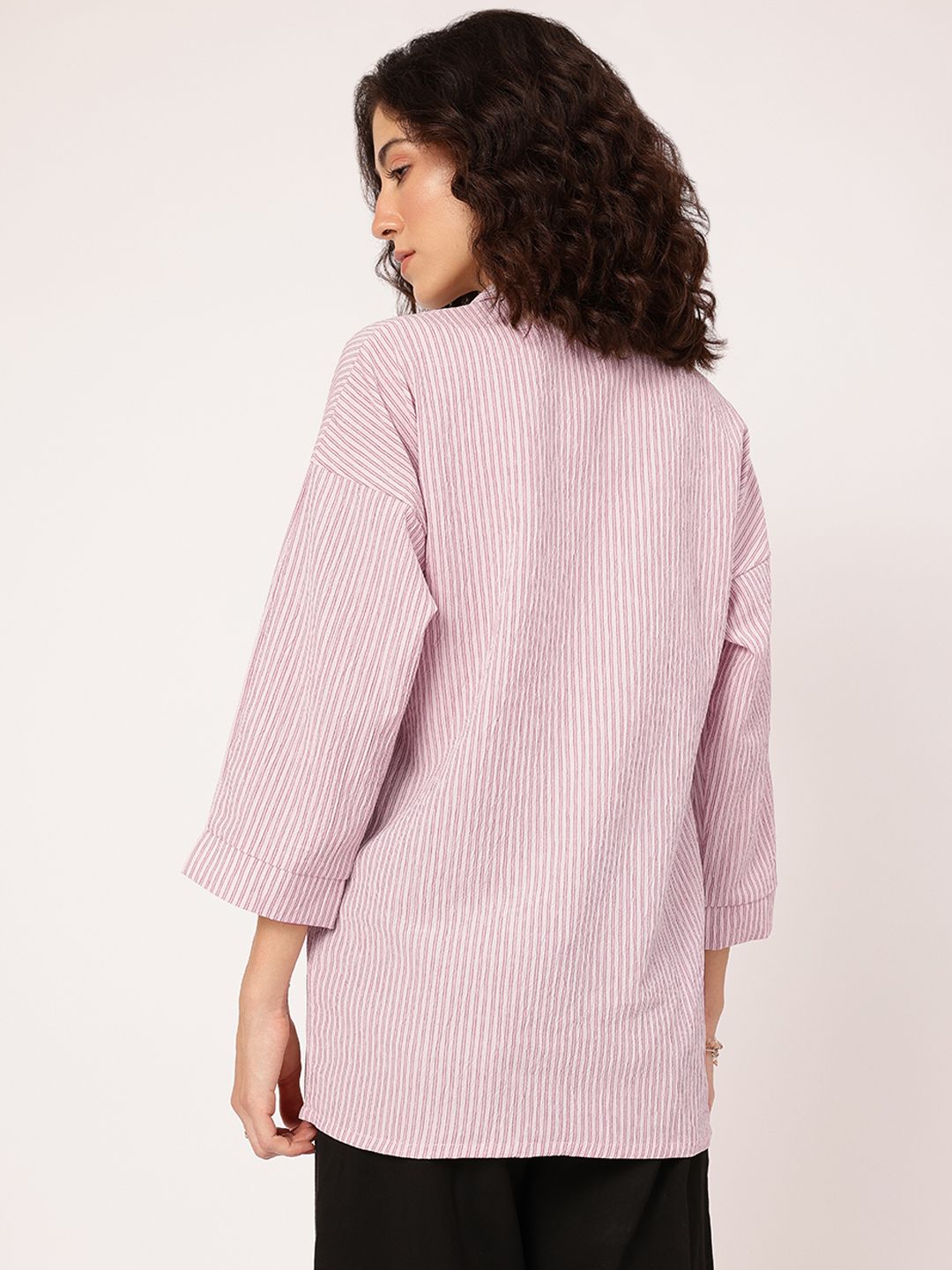 DressBerry Freedom Fit Striped Textured Longline Shirt