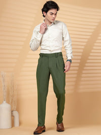 KLOTTHE Men Olive Lycra Formal Formal Trousers