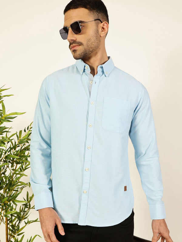 Thomas Scott Men Premium Button-Down Collar Solid Pure Cotton Slim Fit Casual Shirt