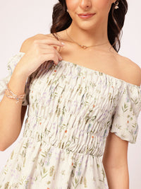 DressBerry Floral Print Off-Shoulder Fit & Flare Midi Dress