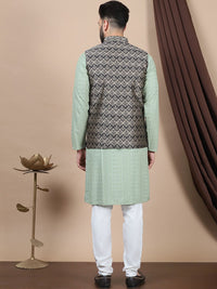 Anouk Floral Embroidered Pure Cotton Sequinned Straight Kurta With Churidar & Nehru Jacket