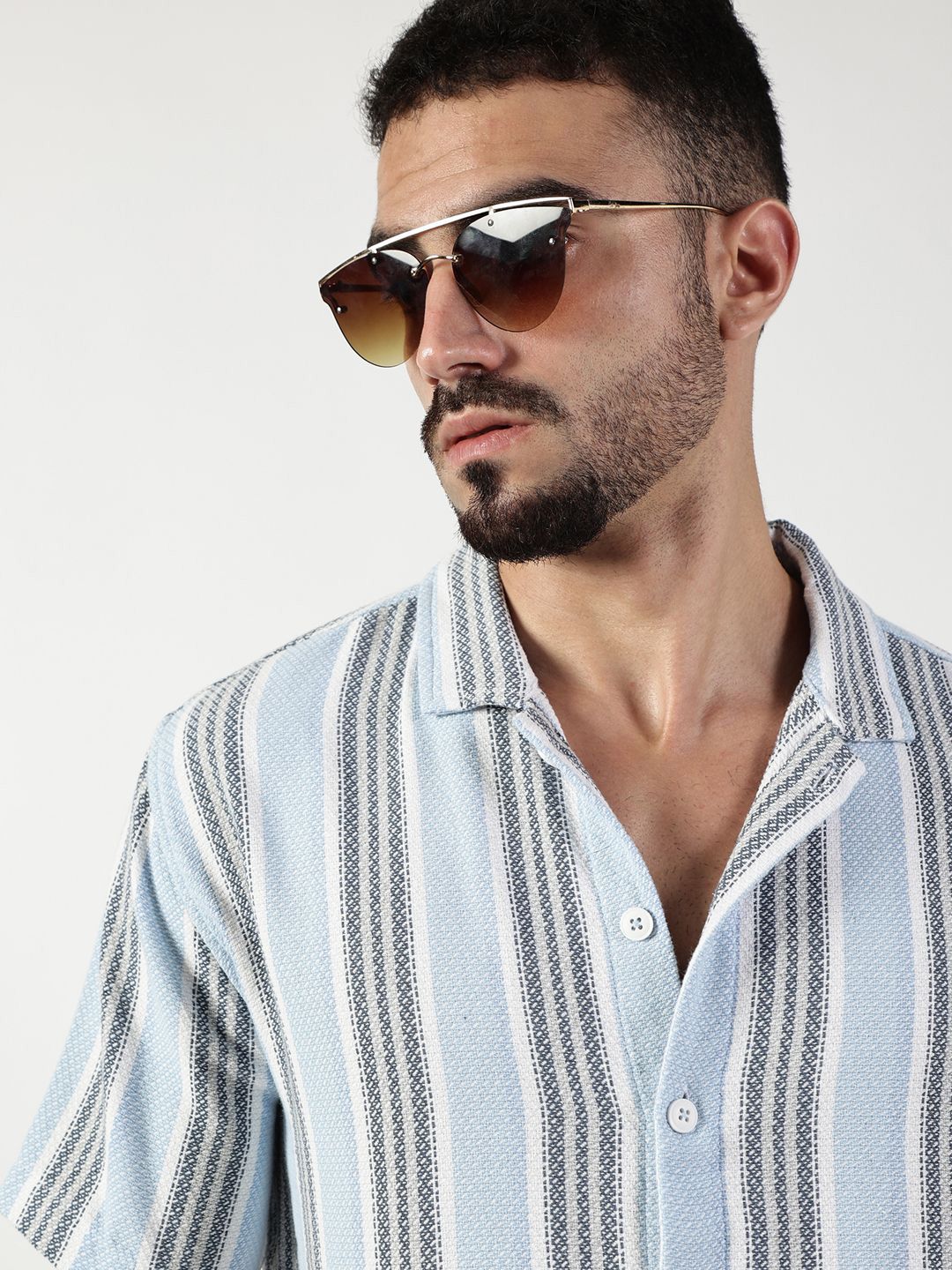 Thomas Scott Men Premium Spread Collar Vertical Striped Cotton Slim Fit Casual Shirt