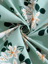 Aura Green & White Floral 300 TC Fitted Single Bedsheet Set 2.25 m x 1.50 m