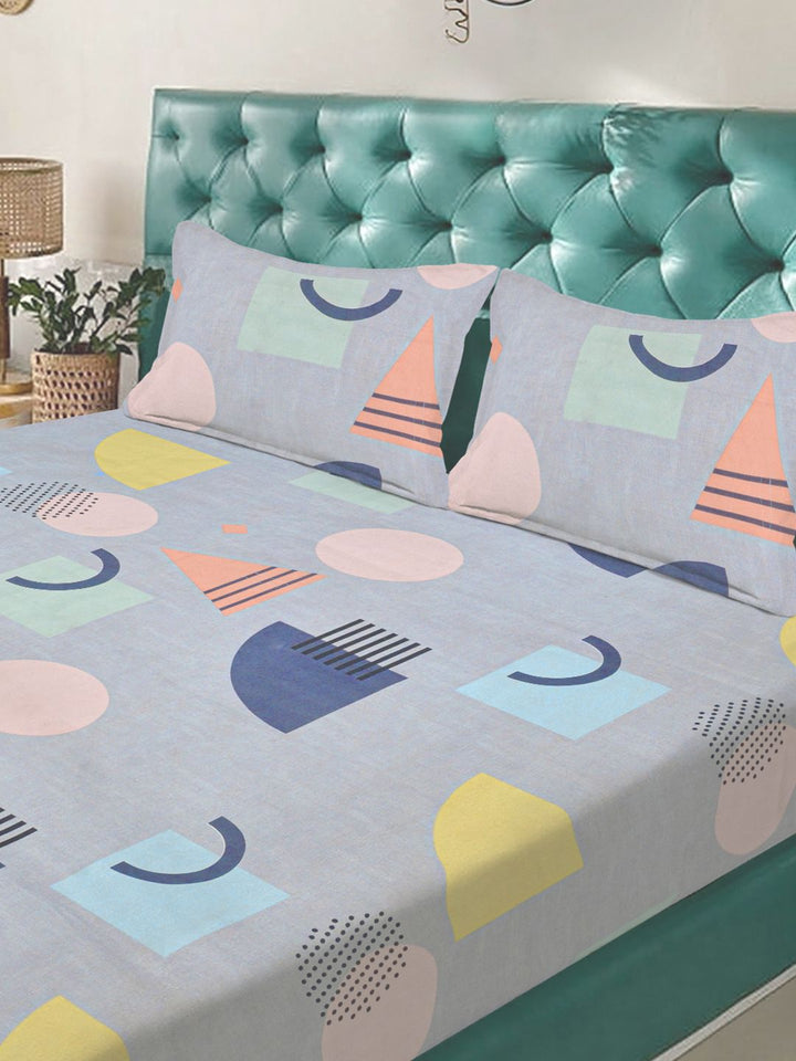 KLOTTHE Grey Geometric Printed Dilengkapi 300 TC King Bedsheet Dengan 2 Sarung Bantal